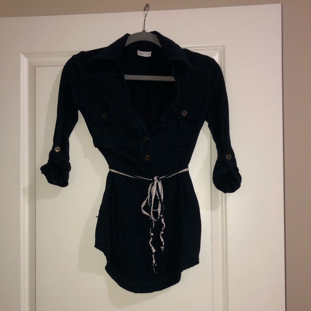 Navy Blue Quarter Button Up